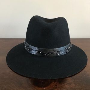 RAG & BONE Floppy Brim Wool FEDORA HAT BLK  LARGE